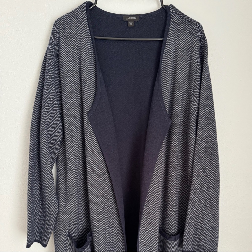 J. Jill Herringbone Knit Cardigan Duster Long Open Front Sweater Coat XL Petite